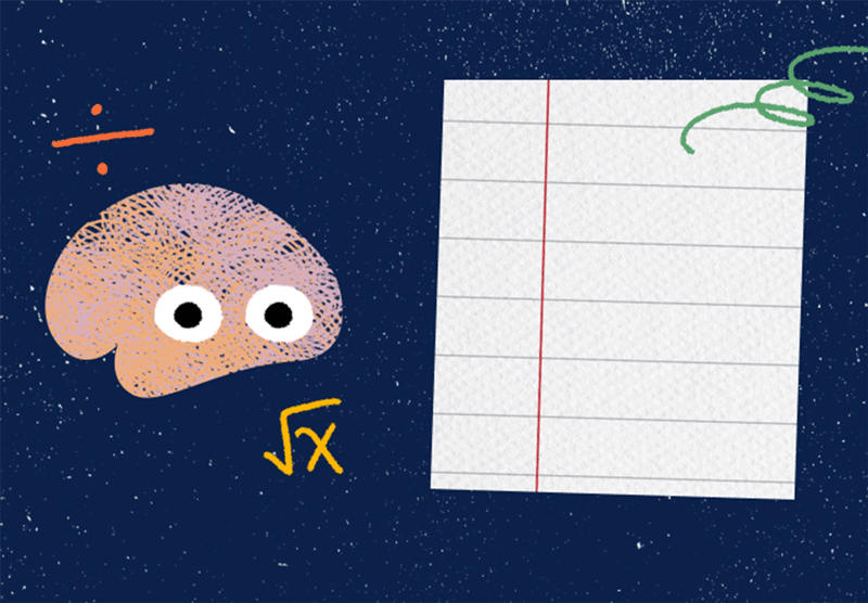 gif of a cartoon brain with a blank piece of notebook