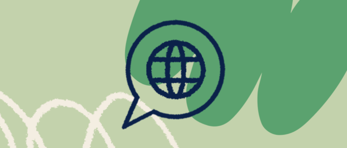 illustration of a globe icon inside a speech bubble