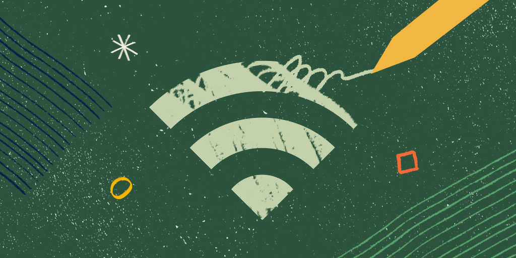 Ilustração do símbolo de um wi-fi, em verde, ilustrando a educomunicação.