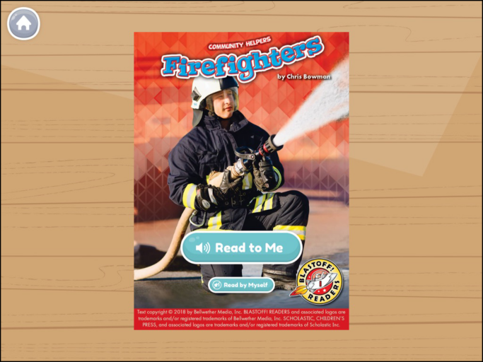 The front cover of a book called "Firefighters." This book is a part of the Community Helpers book series, which is available for free in the Khan Academy Kids app.