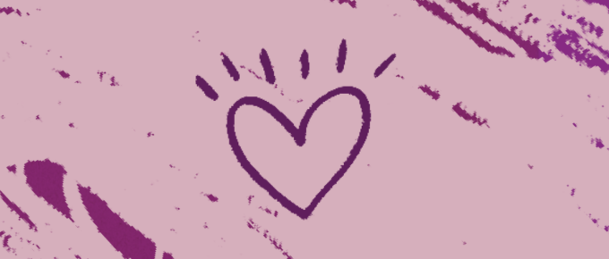 Desenho de um coração roxo escuro, com alguns detalhes da mesma cor em um fundo um pouco mais claro.