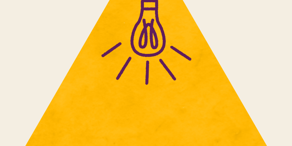 Desenho representando uma lâmpada com facho de luz laranja.