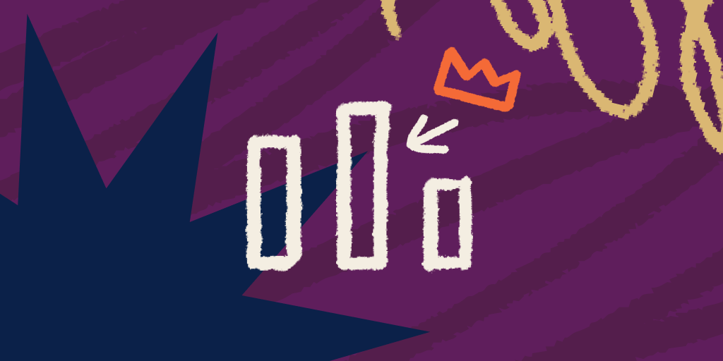 fundo roxo com elementos de brilho e gráfico centralizada.