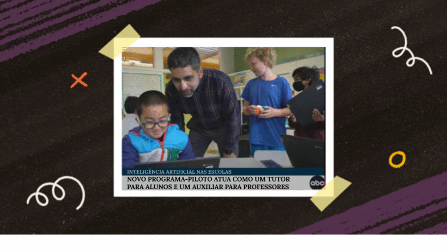 fundo preto com uma imagem ao centro com o Sal Khan interagindo com algumas crianças