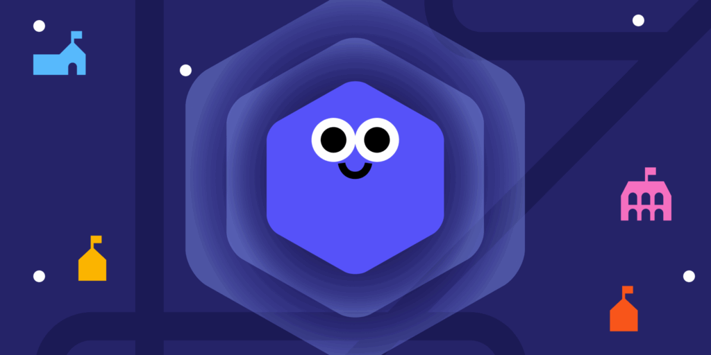 fundo azul com rostinho ao centro com elementos coloridos ao lado