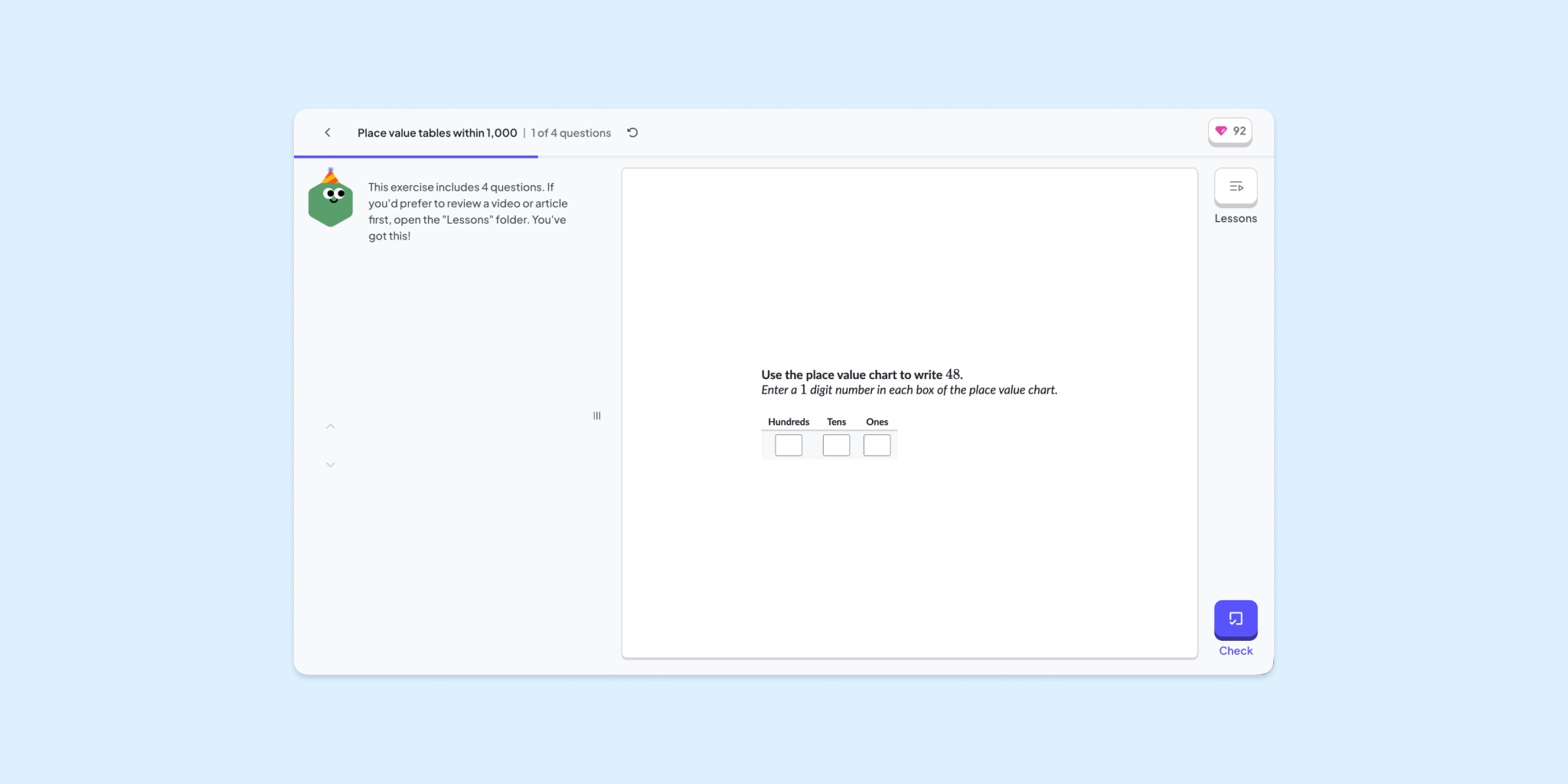 A screenshot of the practice within the new experience.
