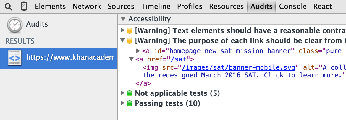 Chrome's Accessibility Developer Tools reporting some errors on our homepage